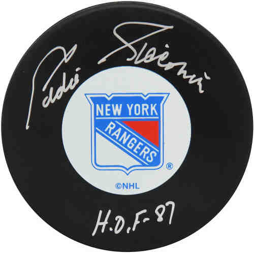 Ed Giacomin Signed NY Rangers Logo Hockey Puck w/HOF'87