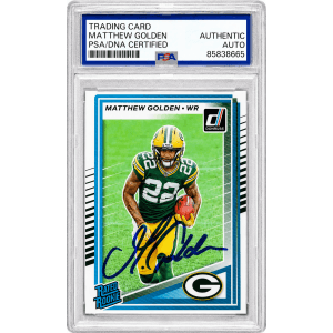 Matthew Golden Signed Green Bay Packers 2025 Donruss Rate Rookie Football Card #311 - (PSA Encapsulated)
