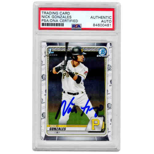 Nick Gonzales Signed Pittsburgh Pirates 2020 Topps Bowman Chrome Baseball Rookie Card #BD-81 (PSA/DNA Encapsulated)