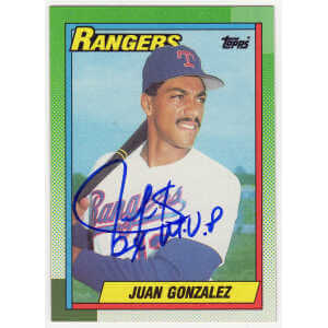 Juan Gonzalez Signed Texas Rangers 1990 Topps Rookie Baseball Card #331 w/2x MVP