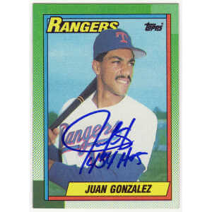 Juan Gonzalez Signed Texas Rangers 1990 Topps Rookie Baseball Card #331 w/434 HR’s