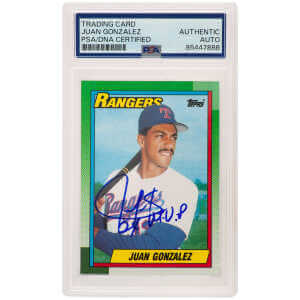 Juan Gonzalez Signed Texas Rangers 1990 Topps Rookie Baseball Card #331 w/2x MVP – (PSA Encapsulated)