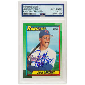 Juan Gonzalez Signed Texas Rangers 1990 Topps Rookie Baseball Card #331 w/434 HR’s – (PSA Encapsulated)