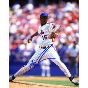 Dwight Gooden Signed NY Mets White Pinstripe Jersey Pitching Action 8x10 Photo
