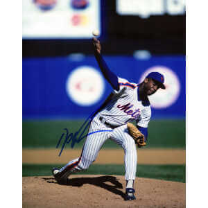 Dwight Gooden Signed NY Mets White Pinstripe Jersey Pitching Ball Release 8x10 Photo