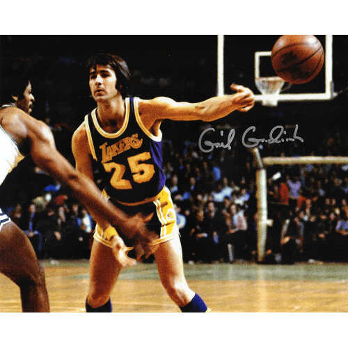 Gail Goodrich Signed Los Angeles Lakers Purple Jersey Passing Action 8x10 Photo