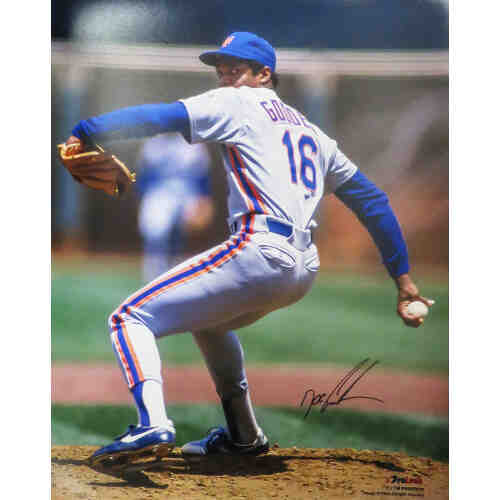 Dwight 'Doc' Gooden Signed New York Mets Pitching Grey Jersey Action 16x20 Photo