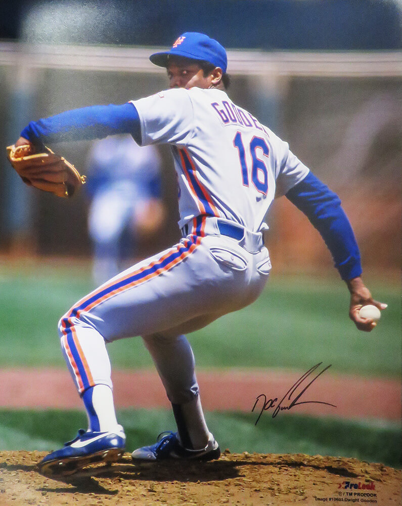 Dwight 'Doc' Gooden Signed New York Mets Pitching Grey Jersey Action 16×20  Photo – Schwartz Sports Memorabilia