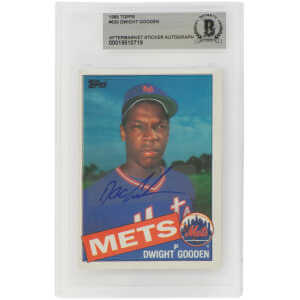 Dwight Gooden Signed New York Mets 1985 Topps Baseball Rookie Card #620 - (Beckett / Auto Sticker)