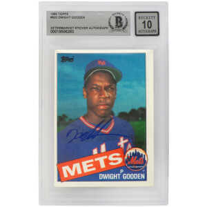 Dwight Gooden Signed Mets 1985 Topps Rookie Baseball Card #620 - (Beckett - Auto Sticker - Grade 10)