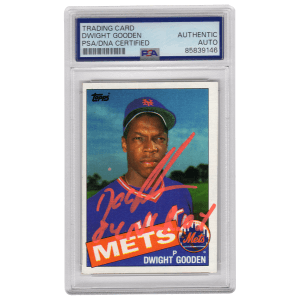 Dwight Gooden Signed Mets 1985 Topps Rookie Baseball Card #620 w/84 NL ROY (In Orange) &ndash; (PSA Encapsulated)