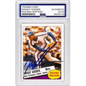 Dwight Gooden Signed Mets 1985 Topps Record Breaker Baseball Card #3 - (PSA Encapsulated)