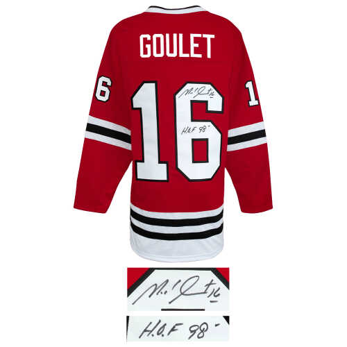 Michel Goulet Signed Red Custom Hockey Jersey w/HOF'98 - Image 2