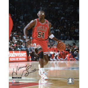 Horace Grant Signed Chicago Bulls Red Jersey Dribbling Action 8x10 Photo