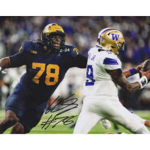 Kenneth Grant Signed Michigan Wolverines Navy Jersey Sacking Penix Jr 8x10 Photo
