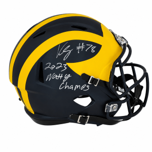 Kenneth Grant Signed Michigan Wolverines Riddell Full Size Speed Replica Helmet w/2023 Natty Champs