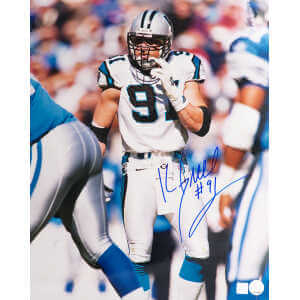 Kevin Greene Signed Carolina Panthers White Jersey Close Up 16x20 Photo