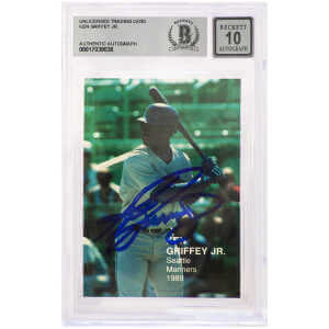 Ken Griffey Jr Signed Seattle Mariners 1989 Rookies Superstars Rookie Baseball Card #2 – (Beckett – Auto Grade 10)