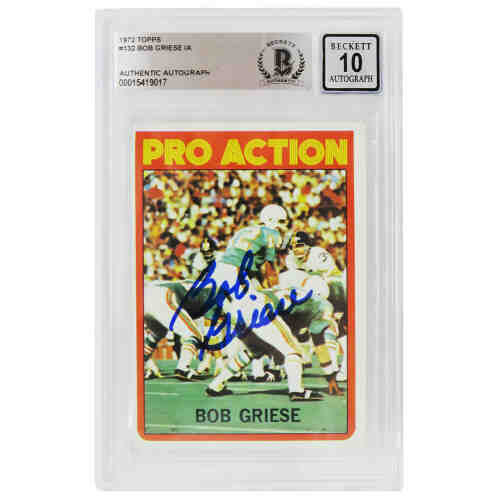 Bob Griese Signed Miami Dolphins 1972 Topps Pro Action Football Card #132 - (Beckett - Auto Grade 10)