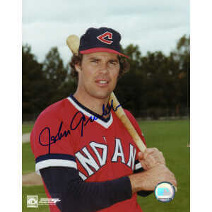 Johnny Grubb Signed Cleveland Indians Pose With Bat 8x10 Photo
