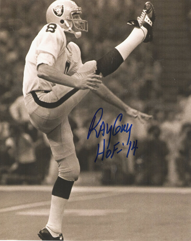 Ray Guy Signed Raiders Punt B&W 8×10 Photo w/HOF'14 – Schwartz