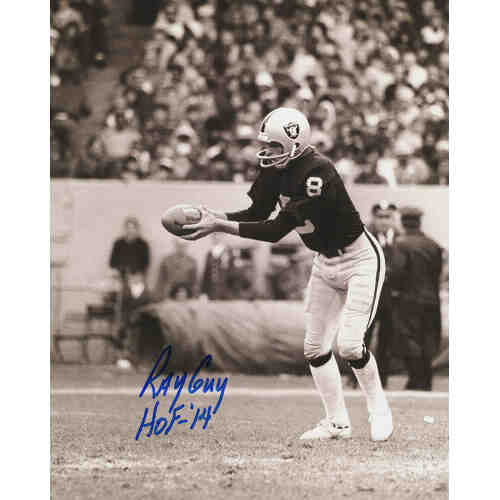 Ray Guy Signed Raiders Holding Football To Punt B&W 8x10 Photo w/HOF'14