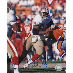 Charles Haley Signed San Francisco 49ers White Jersey Action vs Broncos 8x10 Photo