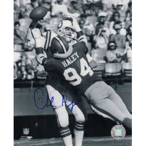 Charles Haley Signed San Francisco 49ers B&W Action vs Colts 8x10 Photo
