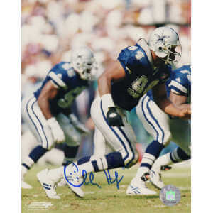 Charles Haley Signed Dallas Cowboys Blue Jersey Action 8x10 Photo