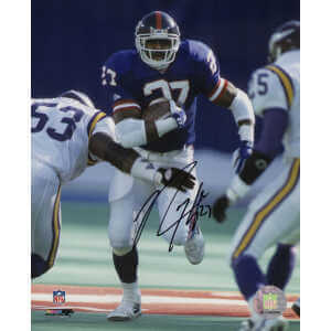 Rodney Hampton Signed New York Giants Blue Jersey vs Vikings Action 8x10 Photo