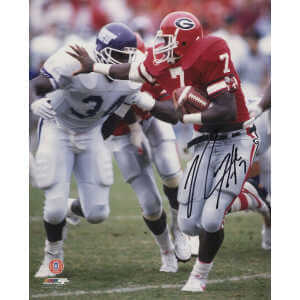 Rodney Hampton Signed Georgia Red Jersey Action 8x10 Photo