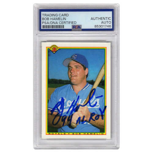 Bob Hamelin Signed Royals 1990 Bowman Rookie Baseball Card #379 w/94 AL ROY - (PSA Encapsulated)