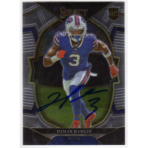 Damar Hamlin Signed Buffalo Bills 2022 Panini Select Prizm Silver Die Cut Football Card #100