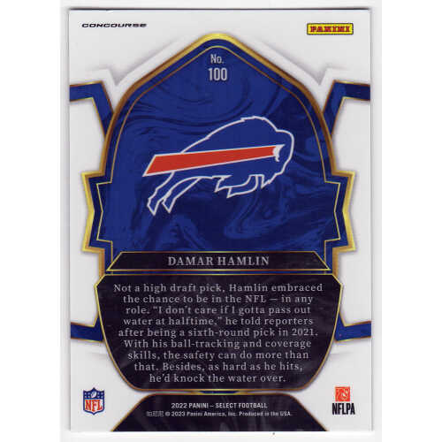 Damar Hamlin Signed Buffalo Bills 2022 Panini Select Prizm Silver Die Cut Football Card #100 - Image 2