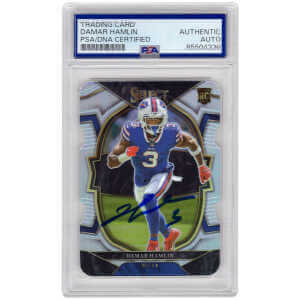 Damar Hamlin Signed Buffalo Bills 2022 Panini Select Prizm Silver Die Cut Football Card #100 - (PSA Encapsulated)