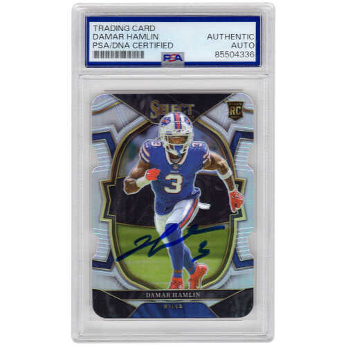 Damar Hamlin Signed Buffalo Bills 2022 Panini Select Prizm Silver Die Cut Football Card #100 - (PSA Encapsulated)