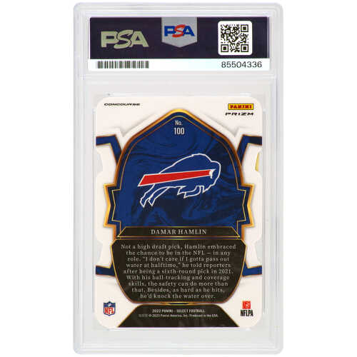 Damar Hamlin Signed Buffalo Bills 2022 Panini Select Prizm Silver Die Cut Football Card #100 - (PSA Encapsulated) - Image 2