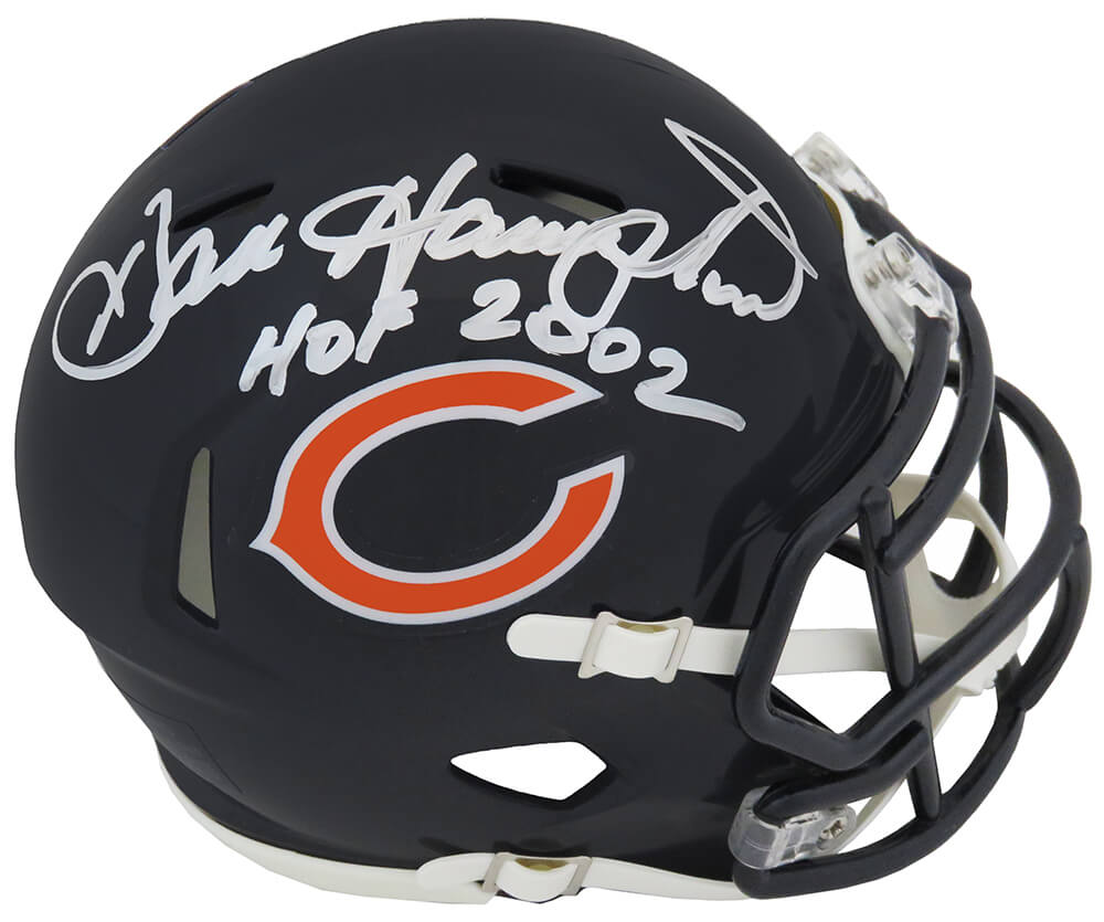 Dan Hampton Signed Bears Logo Football Inscribed HOF 2002