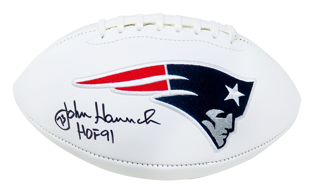 John Hannah Signed New England Patriots Jarden White Logo Football w/HOF'91  – Schwartz Sports Memorabilia