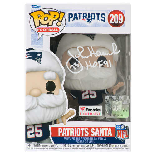 John Hannah Signed New England Patriots 'SANTA' Funko Pop Doll #209 w/HOF'91