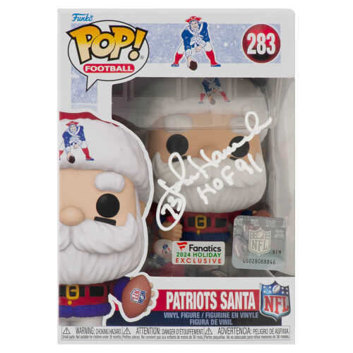 John Hannah Signed New England Patriots SANTA Funko Pop Doll #283 w/HOF'91