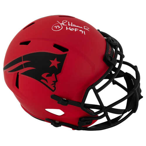 John Hannah Signed New England Patriots RAVE Riddell Full Size Speed Replica Helmet w/HOF'91
