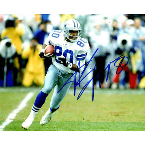 Alvin Harper Signed Dallas Cowboys White Jersey Running With Football 8x10 Photo