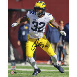 Jaylen Harrell Signed Michigan Wolverines White Jersey Action 8x10 Photo