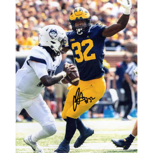 Jaylen Harrell Signed Michigan Wolverines Navy Jersey Action 8x10 Photo