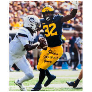 Jaylen Harrell Signed Michigan Wolverines Navy Jersey Action 16x20 Photo w/2023 National Champs