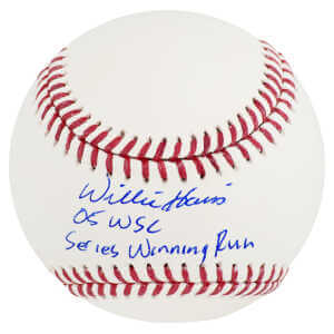 Willie Harris Signed Rawlings Official MLB Baseball w/05 WS Champs, Series Winning Run