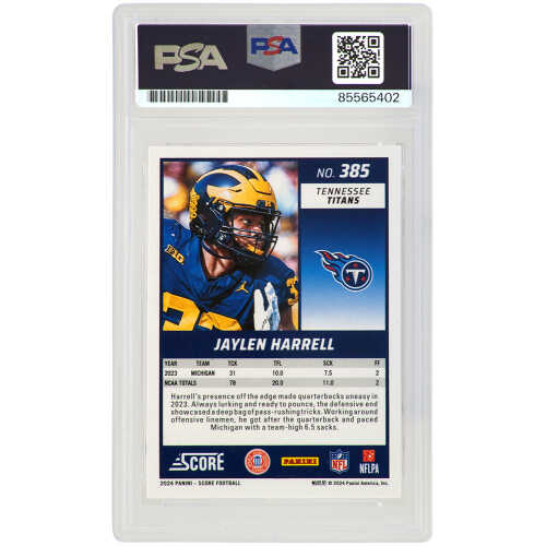 Jaylen Harrell Signed Tennessee Titans (Michigan Wolverines Image) 2004 Score Rookie Football Card #385 - (PSA Encapsulated) - Image 2