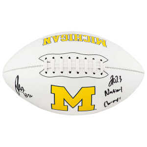 Jaylen Harrell Signed Michigan Wolverines Logo Brand White Logo Football w/2023 National Champs