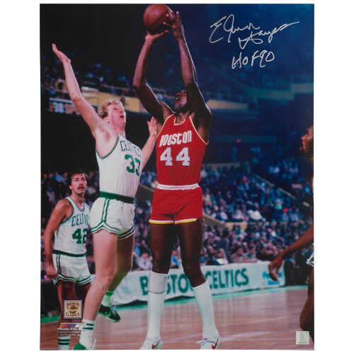 Elvin Hayes Signed Houston Rockets Red Jersey Action vs Larry Bird 16x20 Photo w/HOF'90